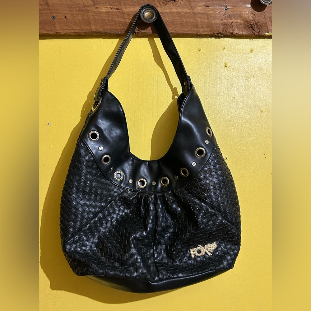 Fox Black Hobo Bag with Woven Texture
